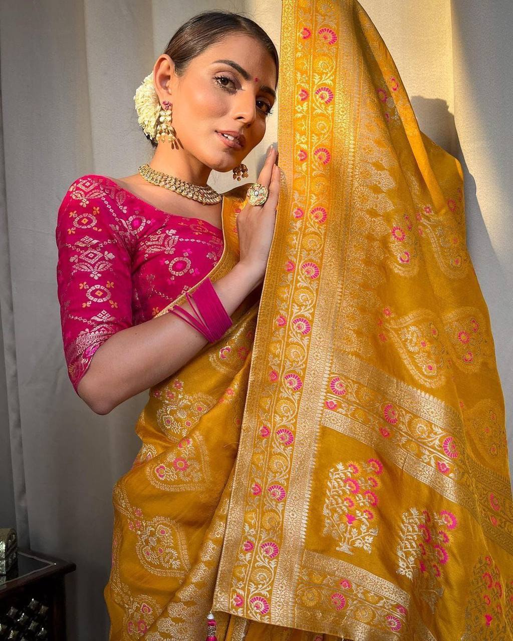 Scintilla Yellow Soft Silk Saree With Classic Blouse Piece - Shop authentic Indian Women's Fashion by Silk Folks