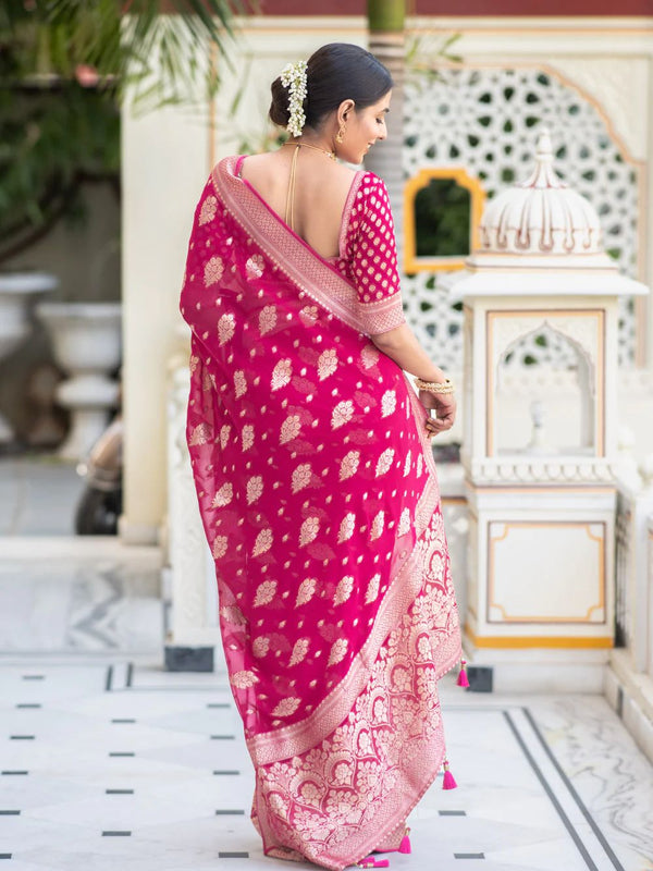 Jazzy Dark Pink Soft Banarasi Silk Saree With Desuetude Blouse Piece - Shop authentic Indian Women's Fashion by Silk Folks
