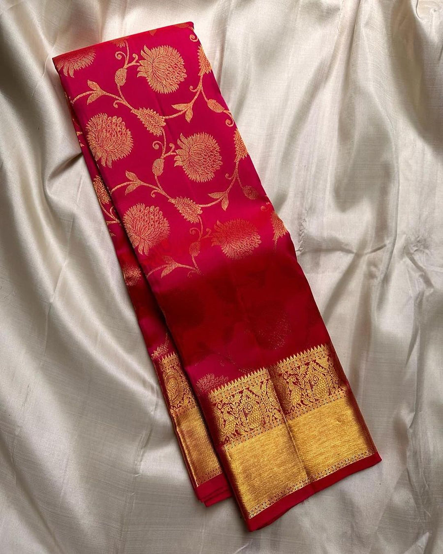 Precious Red Soft Banarasi Silk Saree With Extraordinary Blouse Piece - Shop authentic Indian Women's Fashion by Silk Folks