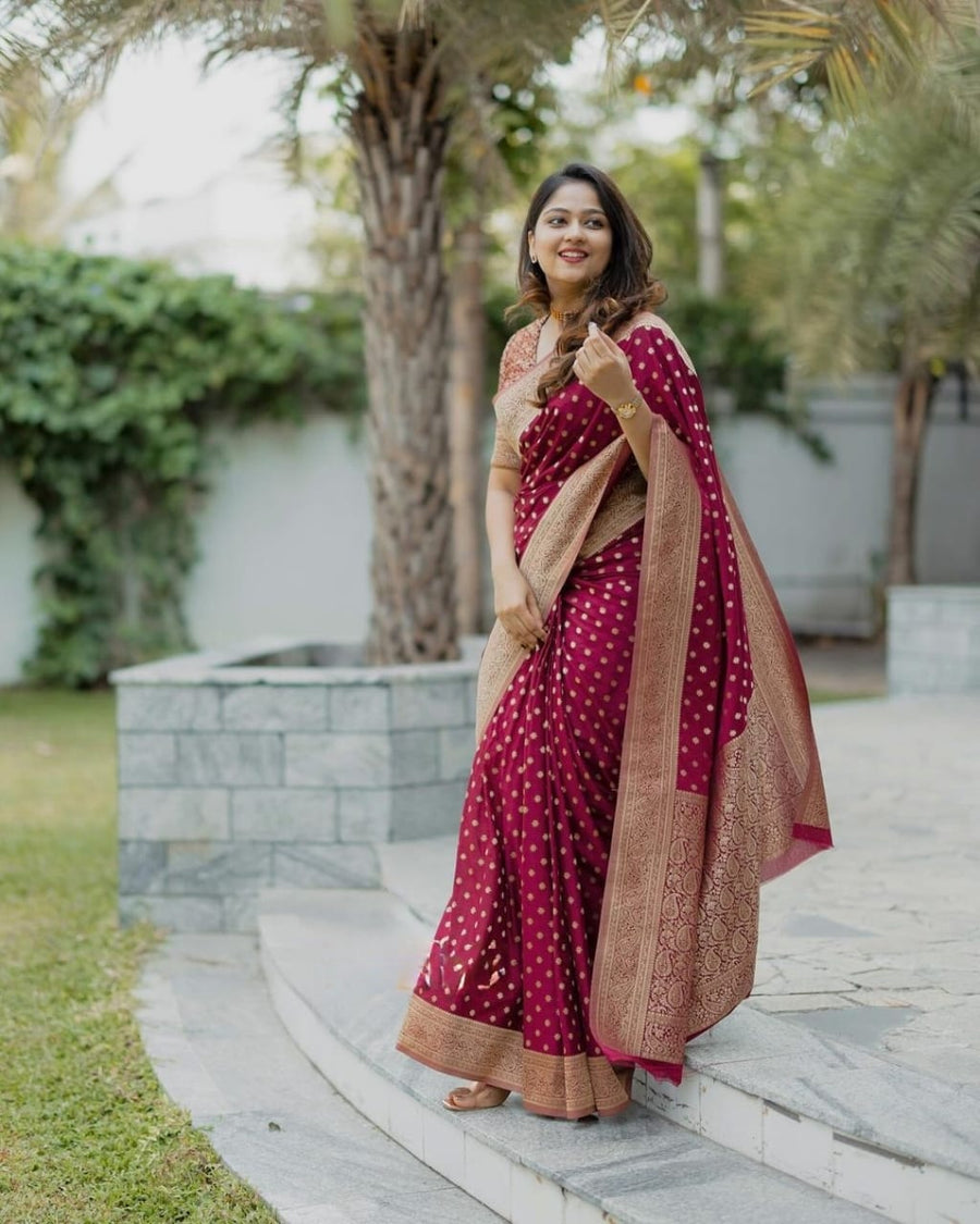 Gorgeous Maroon Soft Silk Saree With Alluring Blouse Piece - Shop authentic Indian Women's Fashion by Silk Folks