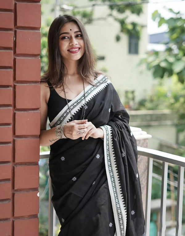 Charming Black Cotton Silk Saree With Deserving Blouse Piece - Shop authentic Indian Women's Fashion by Silk Folks