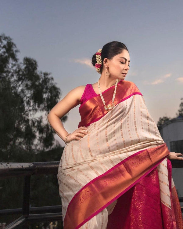 Ethereal Beige Soft Silk Saree With Incredible Blouse Piece - Shop authentic Indian Women's Fashion by Silk Folks