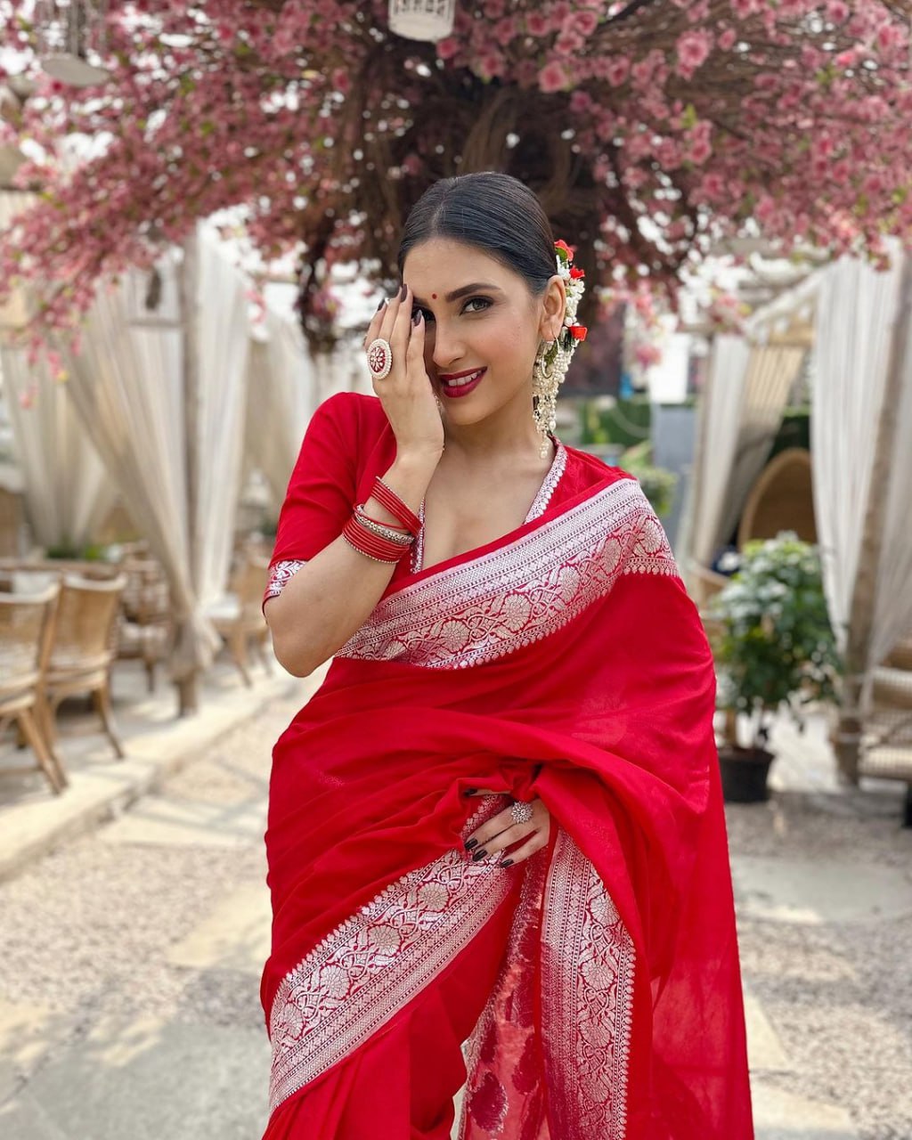 Alluring Red Soft Silk Saree With Hypnotic Blouse Piece - Shop authentic Indian Women's Fashion by Silk Folks