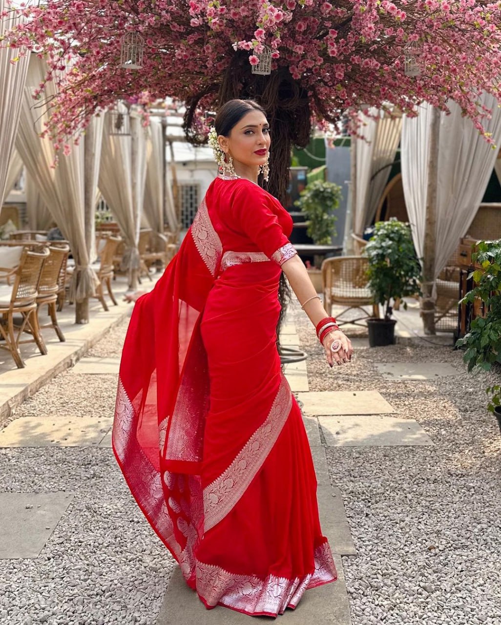 Alluring Red Soft Silk Saree With Hypnotic Blouse Piece - Shop authentic Indian Women's Fashion by Silk Folks