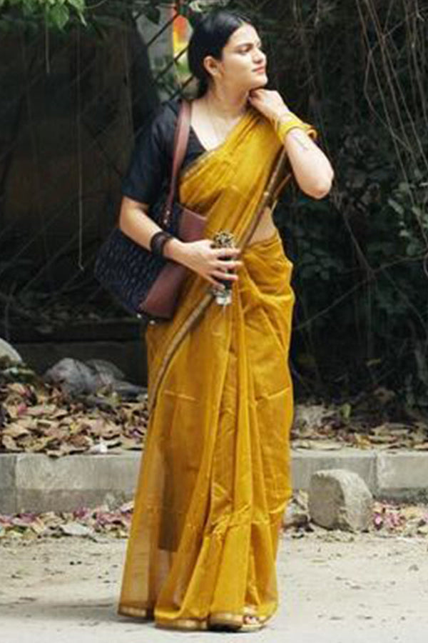 Precious Mustard Cotton Silk Saree With Glorious Blouse Piece - Shop authentic Indian Women's Fashion by Silk Folks