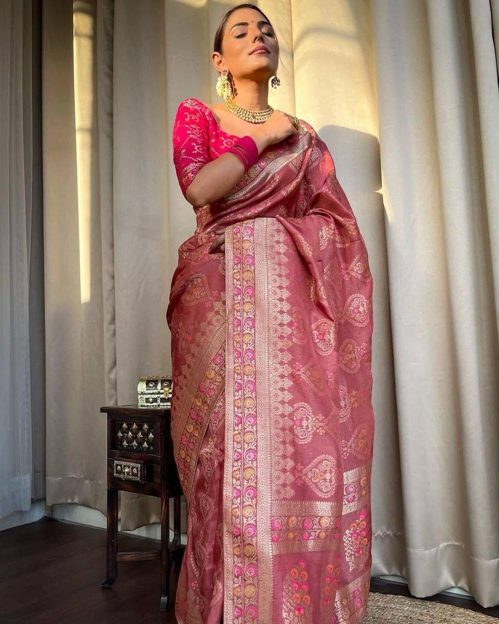 Energetic Peach Soft Silk Saree With Intricate Blouse Piece - Shop authentic Indian Women's Fashion by Silk Folks