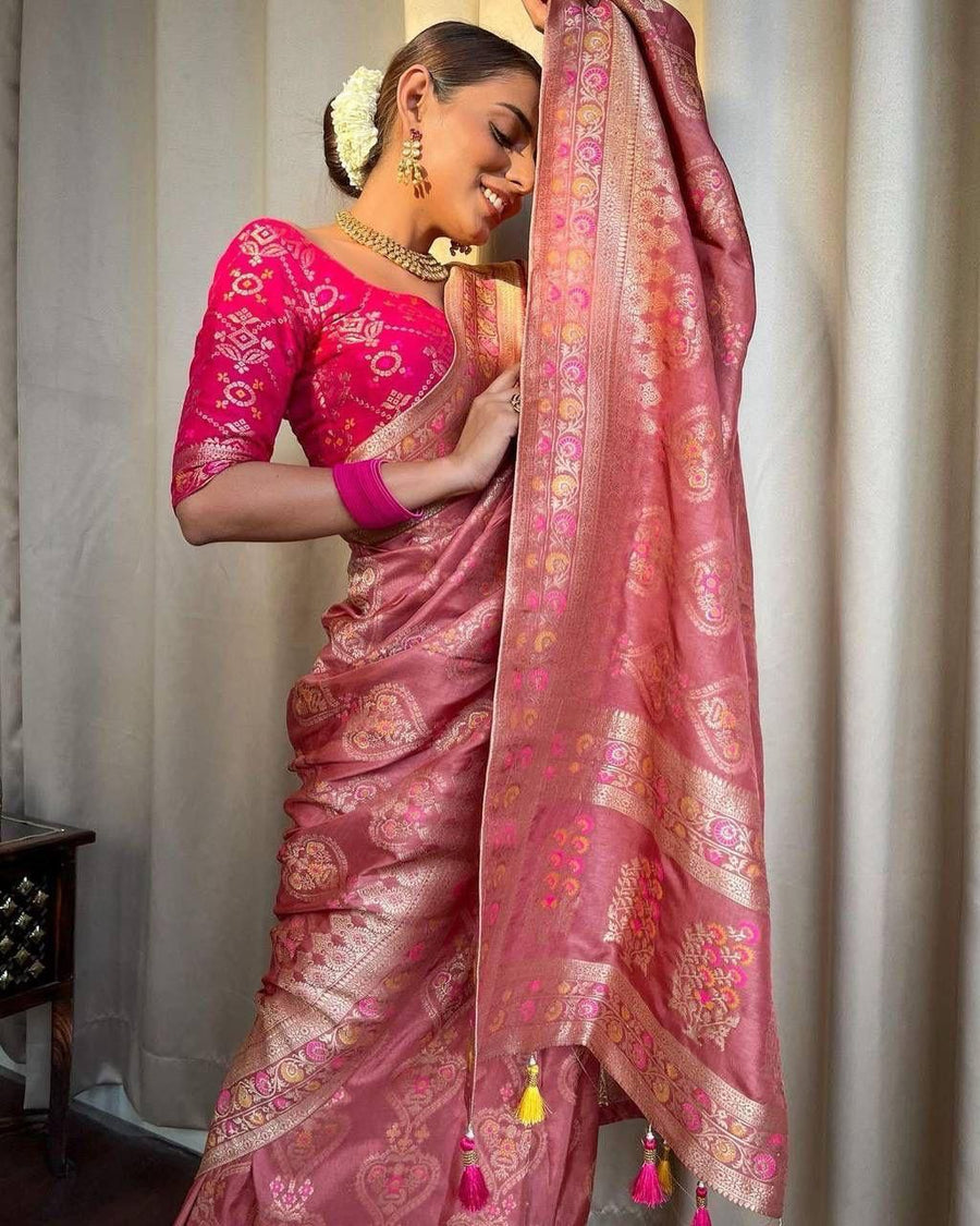Energetic Peach Soft Silk Saree With Intricate Blouse Piece - Shop authentic Indian Women's Fashion by Silk Folks