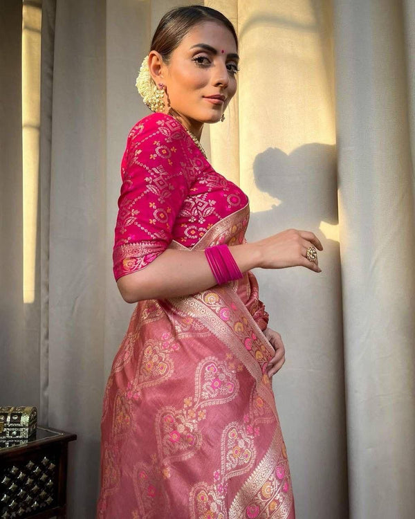 Energetic Peach Soft Silk Saree With Intricate Blouse Piece - Shop authentic Indian Women's Fashion by Silk Folks