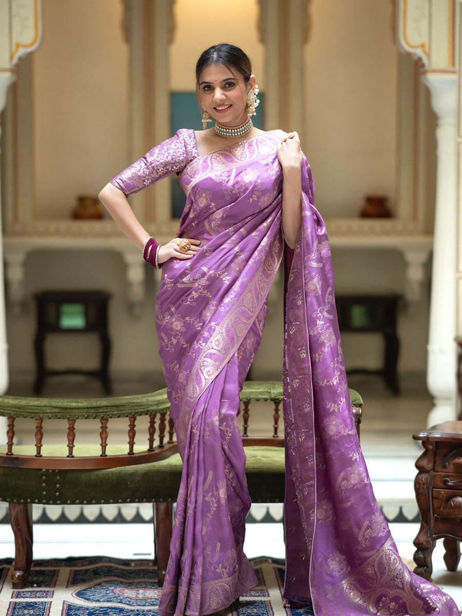 Arresting Lavender Soft Silk Saree With Beautiful Blouse Piece - Shop authentic Indian Women's Fashion by Silk Folks