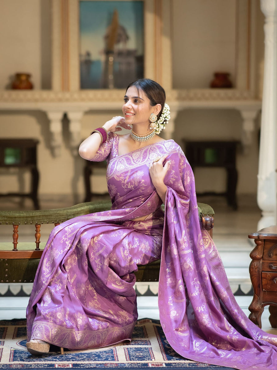 Arresting Lavender Soft Silk Saree With Beautiful Blouse Piece - Shop authentic Indian Women's Fashion by Silk Folks