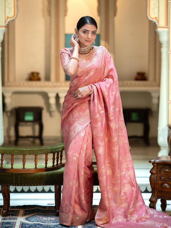 Mesmerising Peach Soft Silk Saree With Sophisticated Blouse Piece - Shop authentic Indian Women's Fashion by Silk Folks