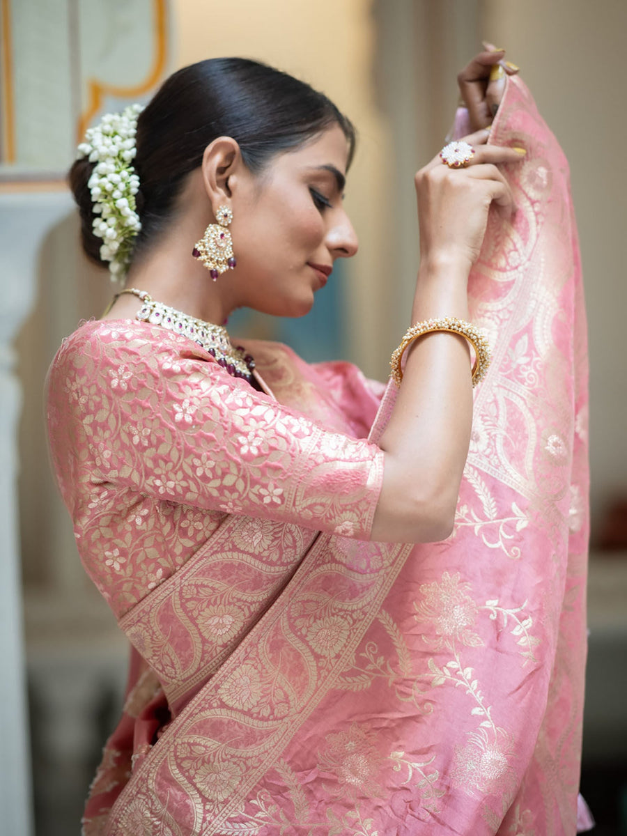 Mesmerising Peach Soft Silk Saree With Sophisticated Blouse Piece - Shop authentic Indian Women's Fashion by Silk Folks