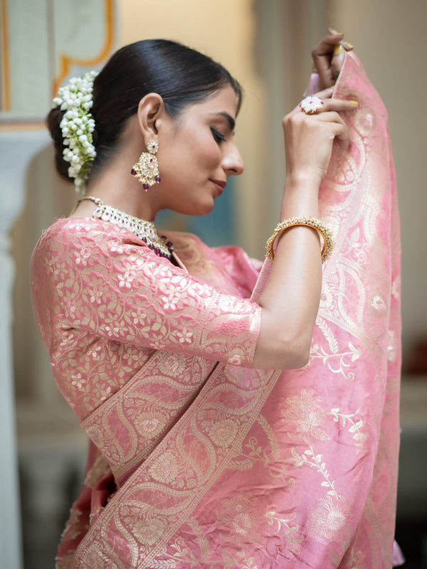 Mesmerising Peach Soft Silk Saree With Sophisticated Blouse Piece - Shop authentic Indian Women's Fashion by Silk Folks