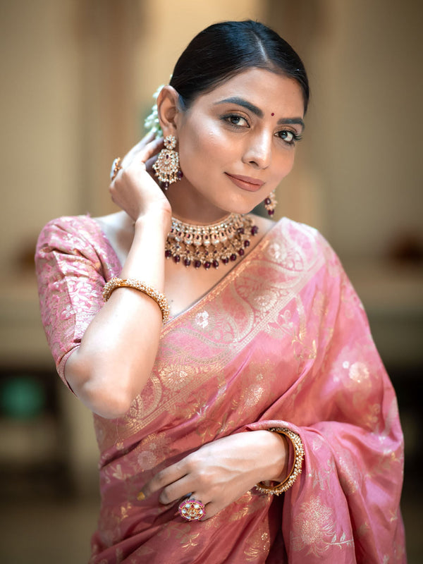 Mesmerising Peach Soft Silk Saree With Sophisticated Blouse Piece - Shop authentic Indian Women's Fashion by Silk Folks