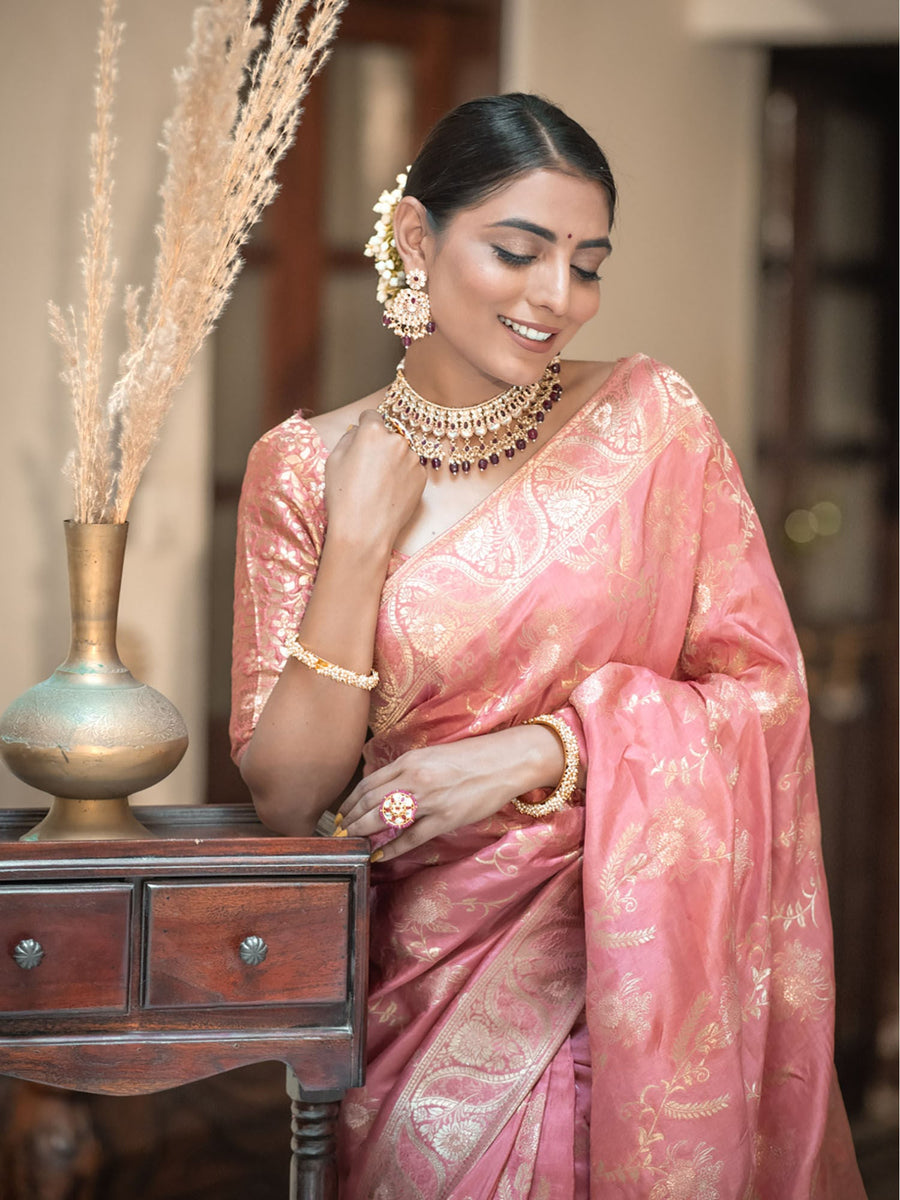 Mesmerising Peach Soft Silk Saree With Sophisticated Blouse Piece - Shop authentic Indian Women's Fashion by Silk Folks