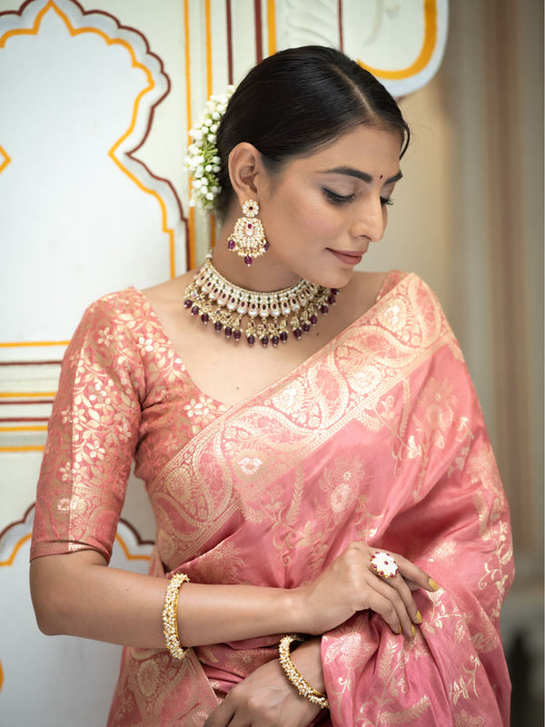 Mesmerising Peach Soft Silk Saree With Sophisticated Blouse Piece - Shop authentic Indian Women's Fashion by Silk Folks
