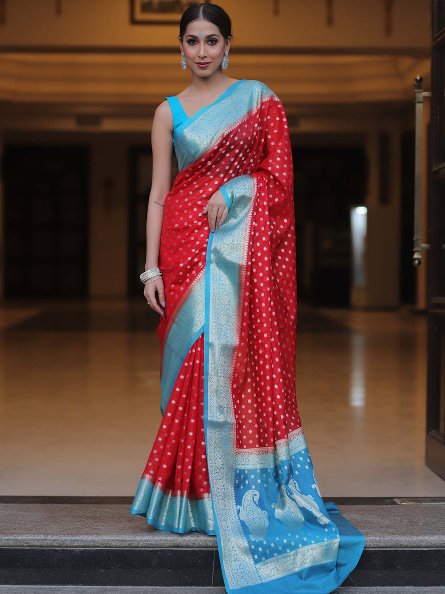 Pleasant Red Soft Silk Saree With Desiring Blouse Piece - Shop authentic Indian Women's Fashion by Silk Folks