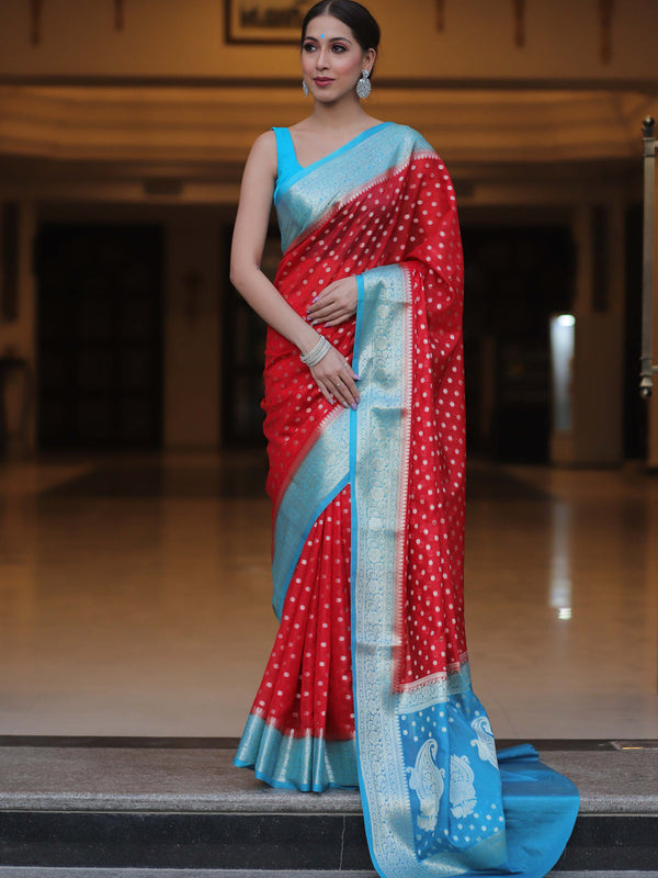 Pleasant Red Soft Silk Saree With Desiring Blouse Piece - Shop authentic Indian Women's Fashion by Silk Folks