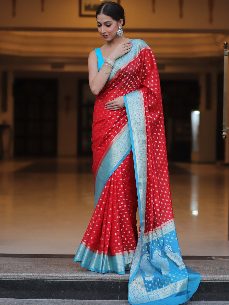 Pleasant Red Soft Silk Saree With Desiring Blouse Piece - Shop authentic Indian Women's Fashion by Silk Folks