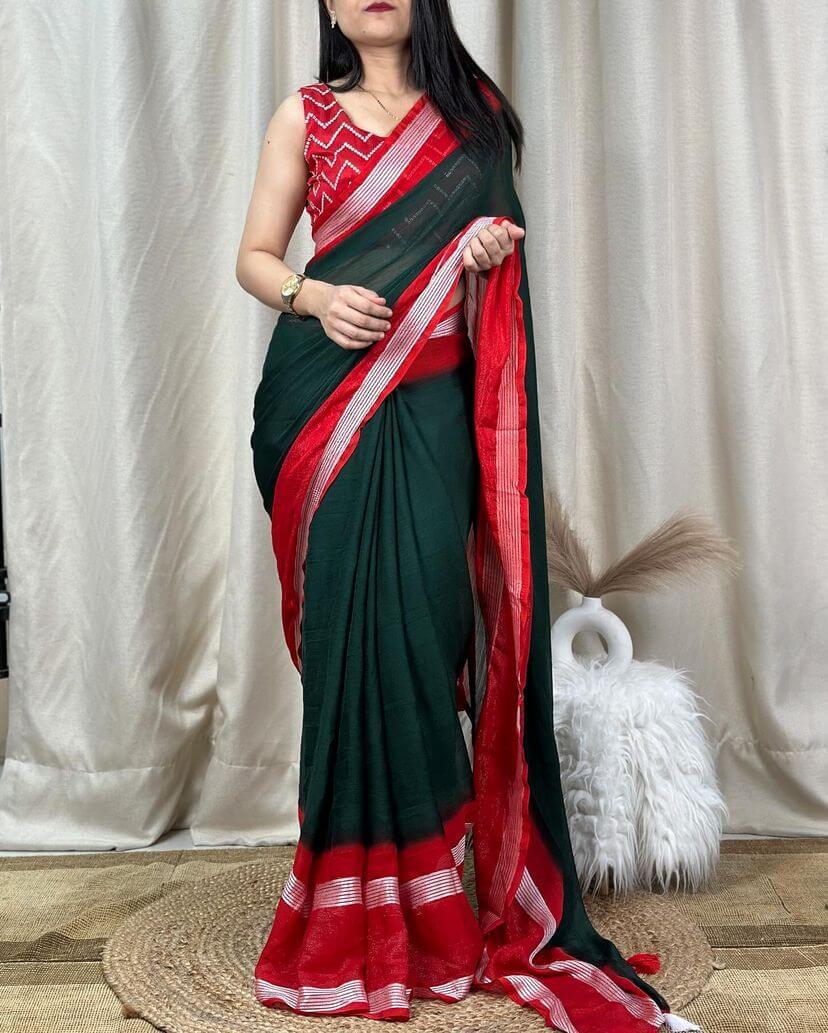 Extraordinary Dark Green Digital Printed Chiffon Saree With Fugacious  - Shop authentic Indian Women's Fashion by Silk Folks