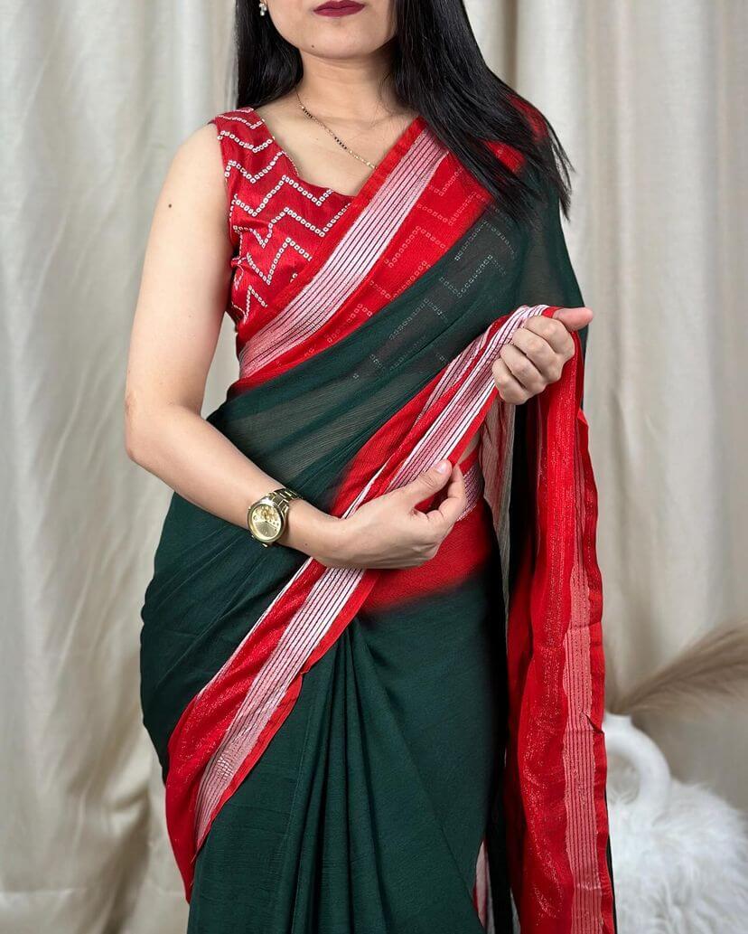 Extraordinary Dark Green Digital Printed Chiffon Saree With Fugacious  - Shop authentic Indian Women's Fashion by Silk Folks