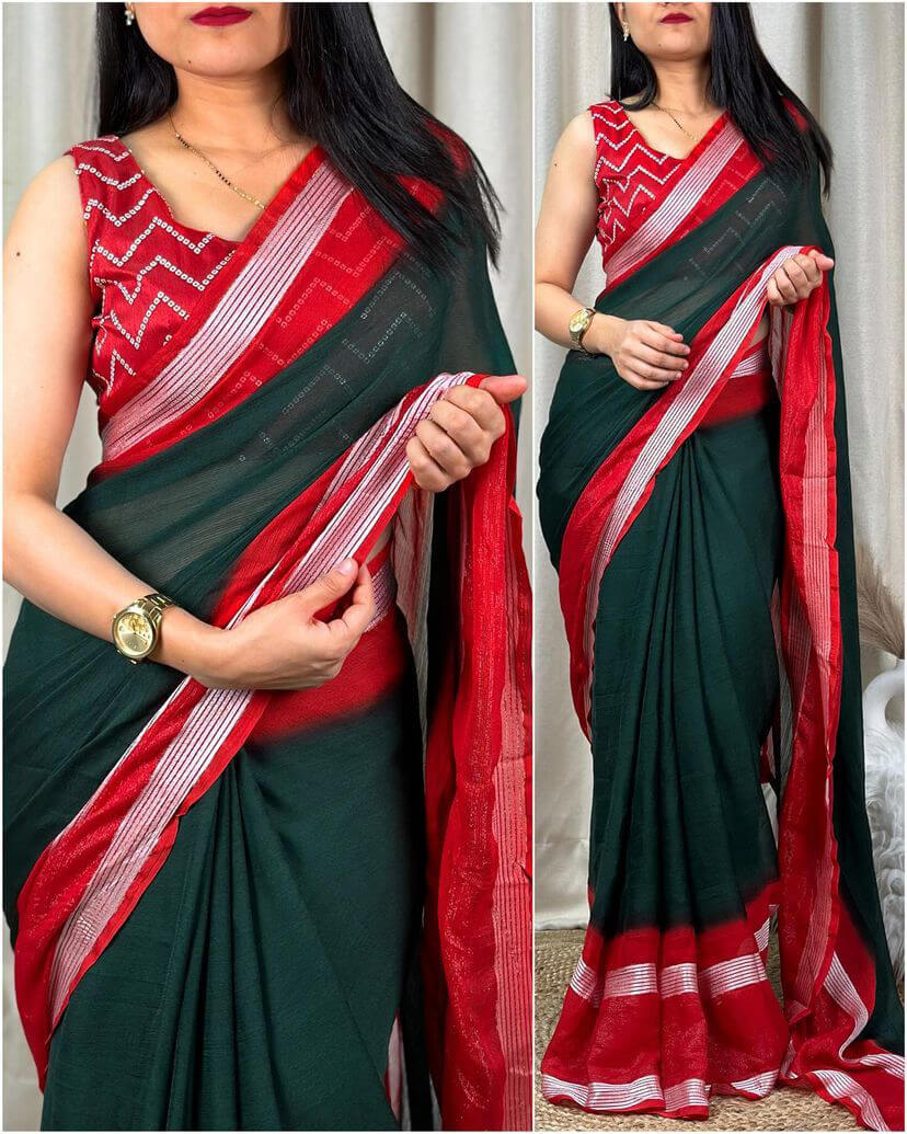 Extraordinary Dark Green Digital Printed Chiffon Saree With Fugacious  - Shop authentic Indian Women's Fashion by Silk Folks