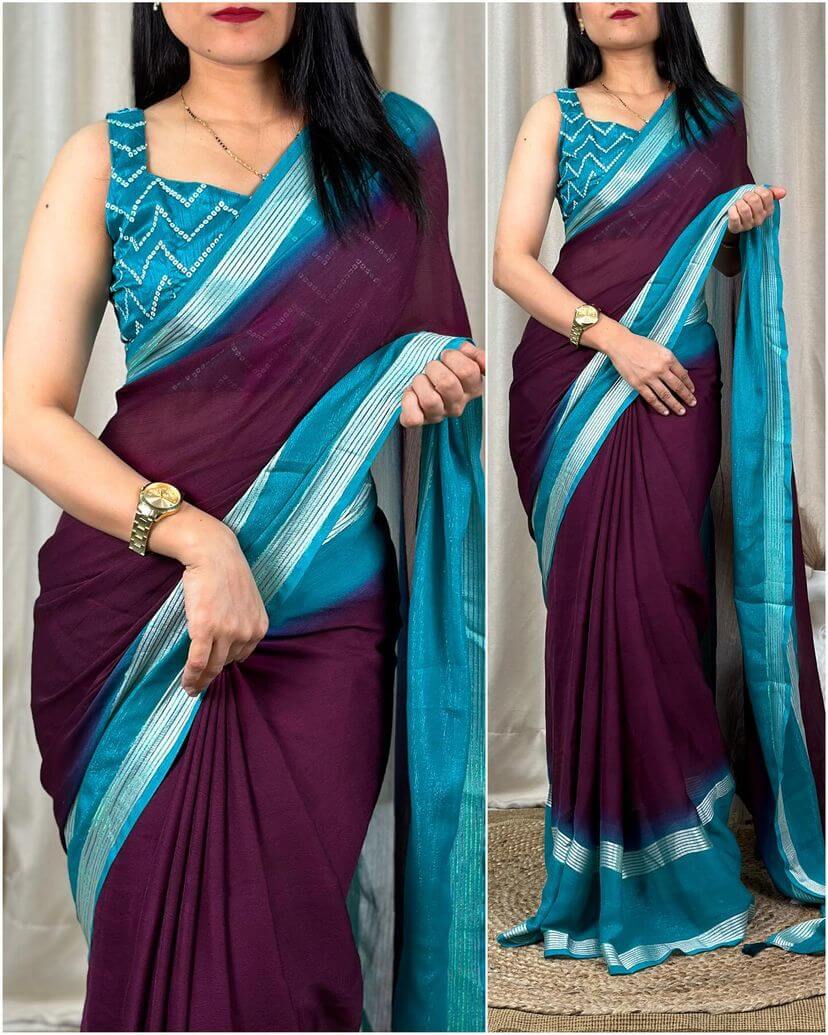 Desiring Wine Digital Printed Chiffon Saree With Radiant Blouse Piece - Shop authentic Indian Women's Fashion by Silk Folks