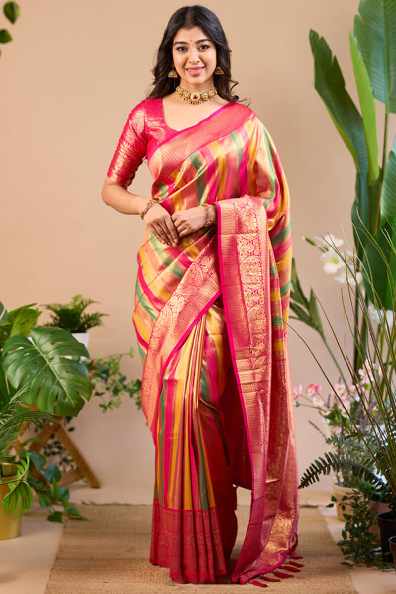 Magnetic Multicolor Soft Banarasi Silk Saree With Lissome Blouse Piece - Shop authentic Indian Women's Fashion by Silk Folks