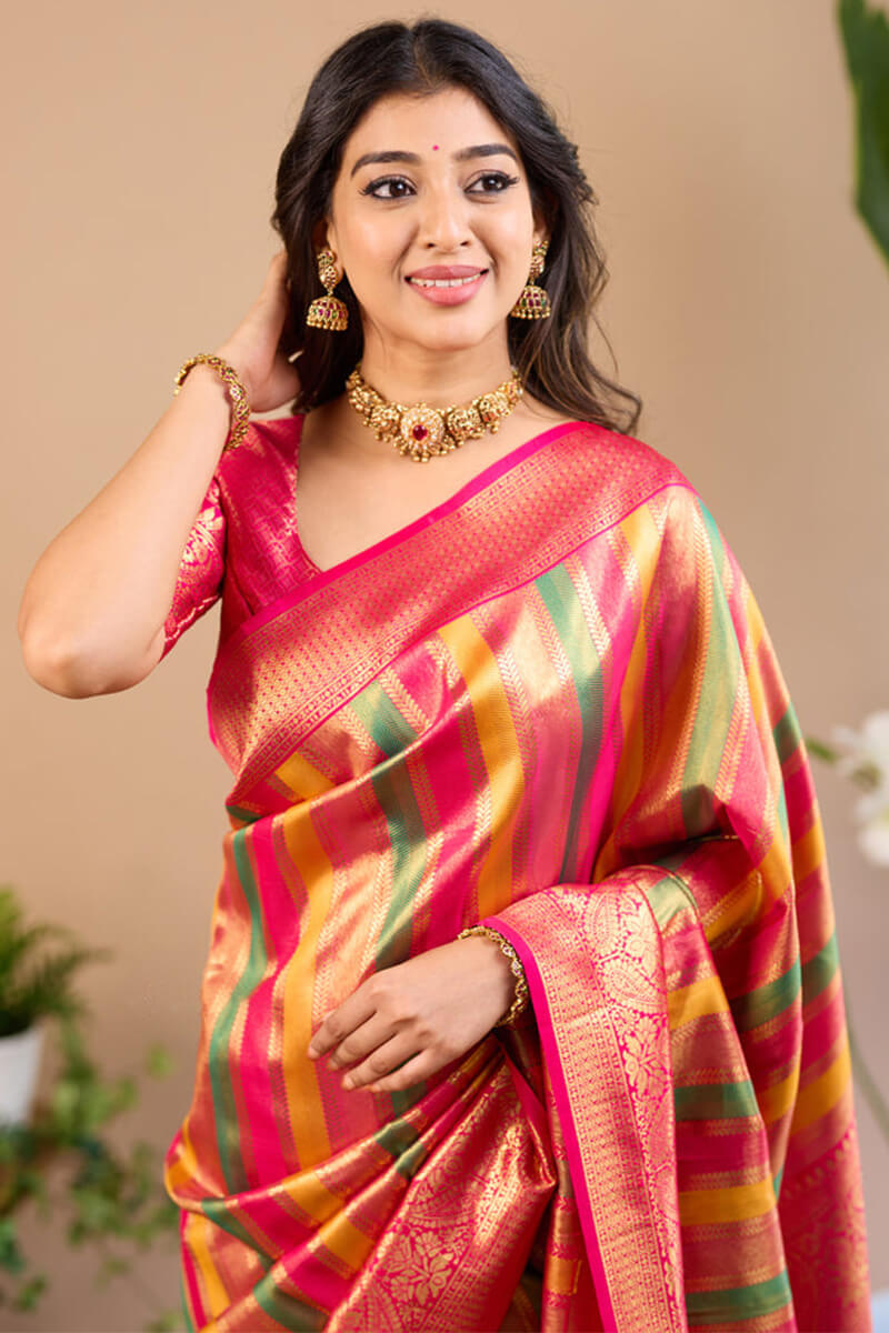 Magnetic Multicolor Soft Banarasi Silk Saree With Lissome Blouse Piece - Shop authentic Indian Women's Fashion by Silk Folks