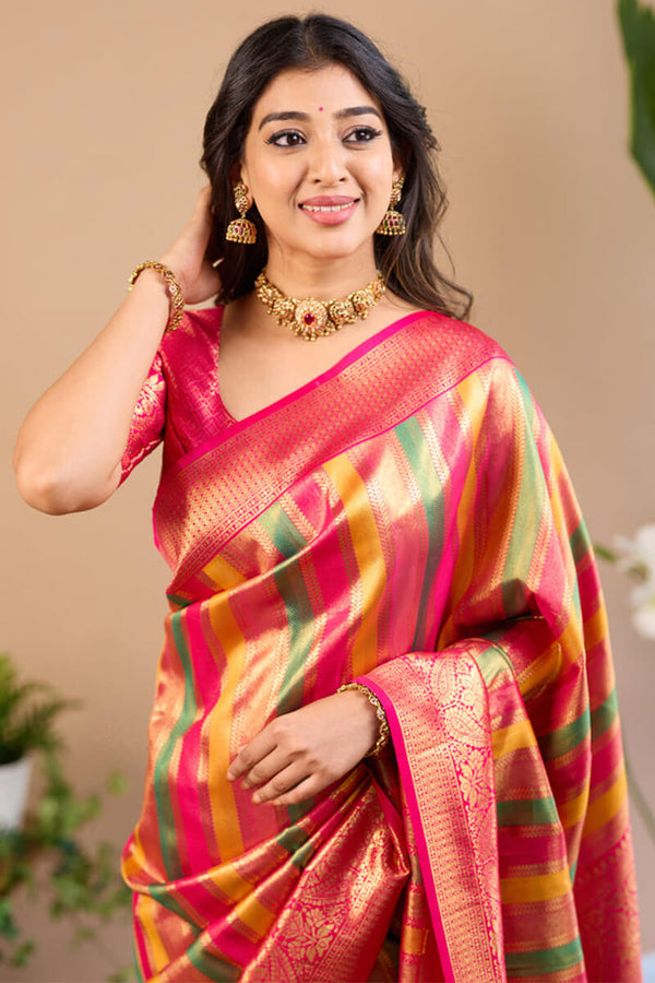 Magnetic Multicolor Soft Banarasi Silk Saree With Lissome Blouse Piece - Shop authentic Indian Women's Fashion by Silk Folks
