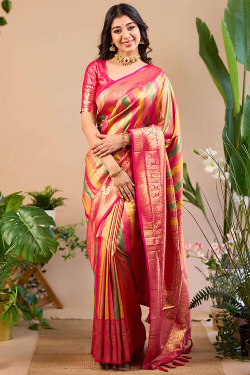 Magnetic Multicolor Soft Banarasi Silk Saree With Lissome Blouse Piece - Shop authentic Indian Women's Fashion by Silk Folks