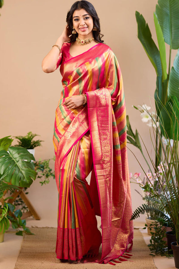 Magnetic Multicolor Soft Banarasi Silk Saree With Lissome Blouse Piece - Shop authentic Indian Women's Fashion by Silk Folks