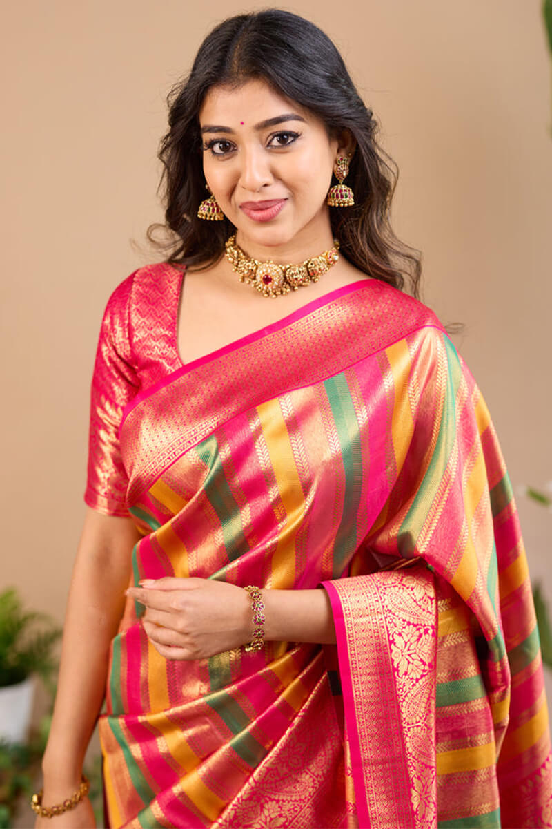 Magnetic Multicolor Soft Banarasi Silk Saree With Lissome Blouse Piece - Shop authentic Indian Women's Fashion by Silk Folks