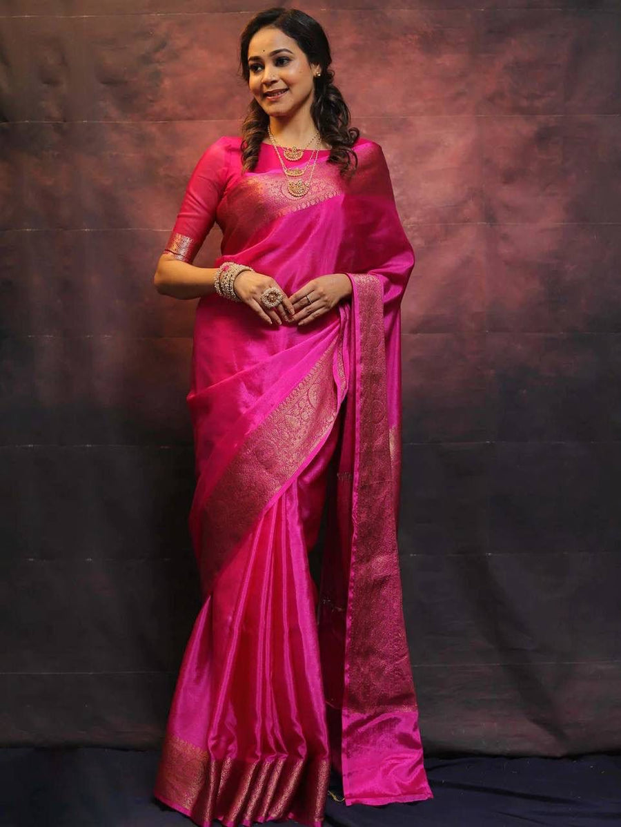 Felicitous Dark Pink Soft Silk Saree With Enchanting Blouse Piece - Shop authentic Indian Women's Fashion by Silk Folks