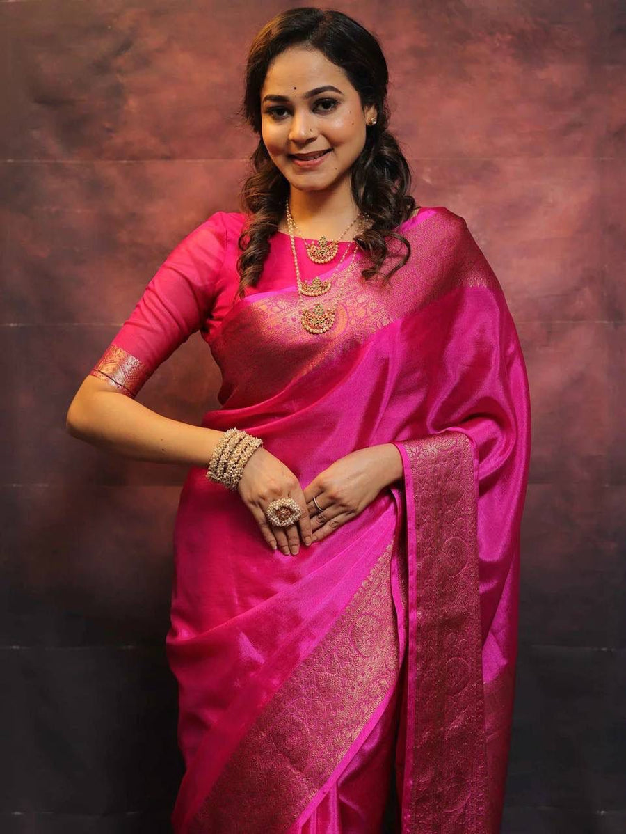 Felicitous Dark Pink Soft Silk Saree With Enchanting Blouse Piece - Shop authentic Indian Women's Fashion by Silk Folks