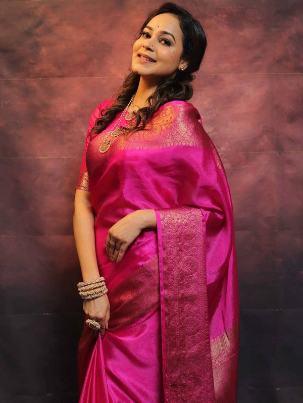Felicitous Dark Pink Soft Silk Saree With Enchanting Blouse Piece - Shop authentic Indian Women's Fashion by Silk Folks