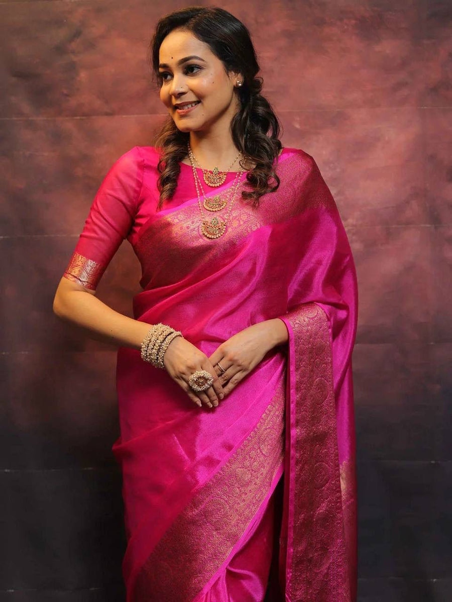 Felicitous Dark Pink Soft Silk Saree With Enchanting Blouse Piece - Shop authentic Indian Women's Fashion by Silk Folks