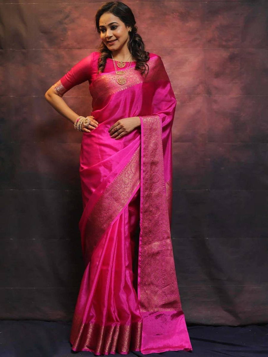 Felicitous Dark Pink Soft Silk Saree With Enchanting Blouse Piece - Shop authentic Indian Women's Fashion by Silk Folks