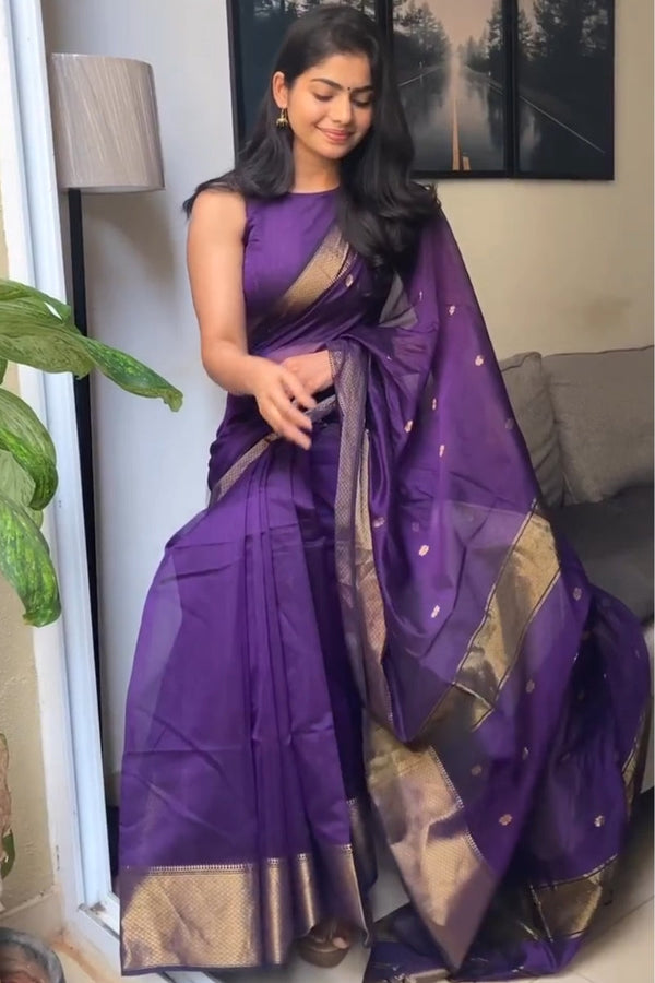 Plum Purple Maheshawari Cotton Silk Saree - Shop authentic Indian Women's Fashion by Silk Folks