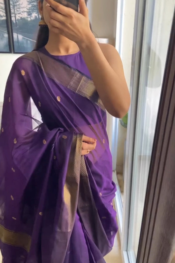 Pretty Purple Cotton Silk Saree With Sizzling Blouse Piece - Shop authentic Indian Women's Fashion by Silk Folks