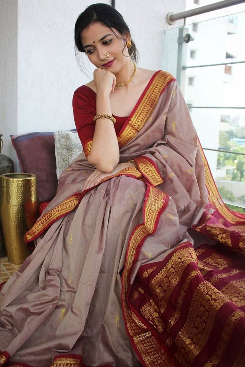Twirling Grey Soft Silk Saree With Inspiring Blouse Piece - Shop authentic Indian Women's Fashion by Silk Folks