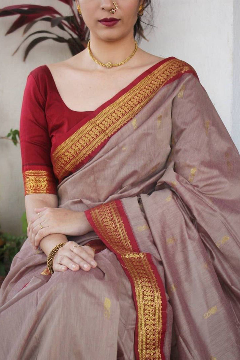 Twirling Grey Soft Silk Saree With Inspiring Blouse Piece - Shop authentic Indian Women's Fashion by Silk Folks