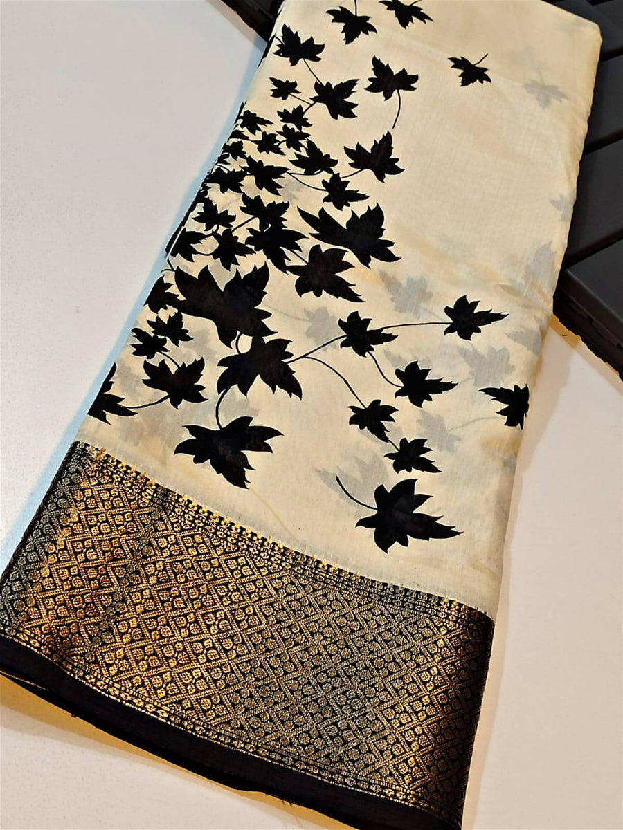Incredible Off White Digital Printed Soft Silk Saree With Felicitous B - Shop authentic Indian Women's Fashion by Silk Folks