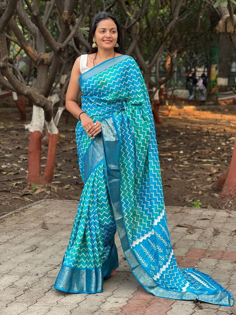 Inspiring Firozi Digital Printed Soft Silk Saree With Hypnotic Blouse  - Shop authentic Indian Women's Fashion by Silk Folks