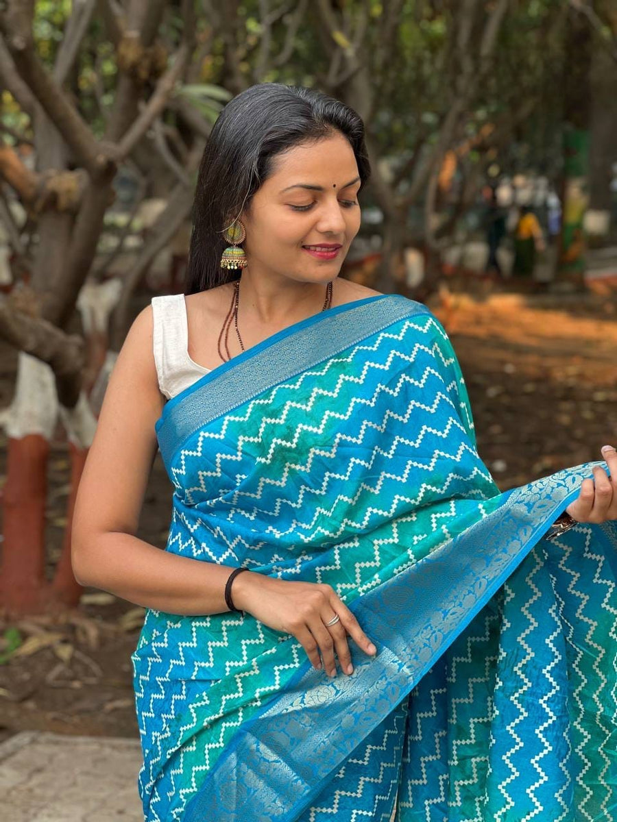 Inspiring Firozi Digital Printed Soft Silk Saree With Hypnotic Blouse  - Shop authentic Indian Women's Fashion by Silk Folks