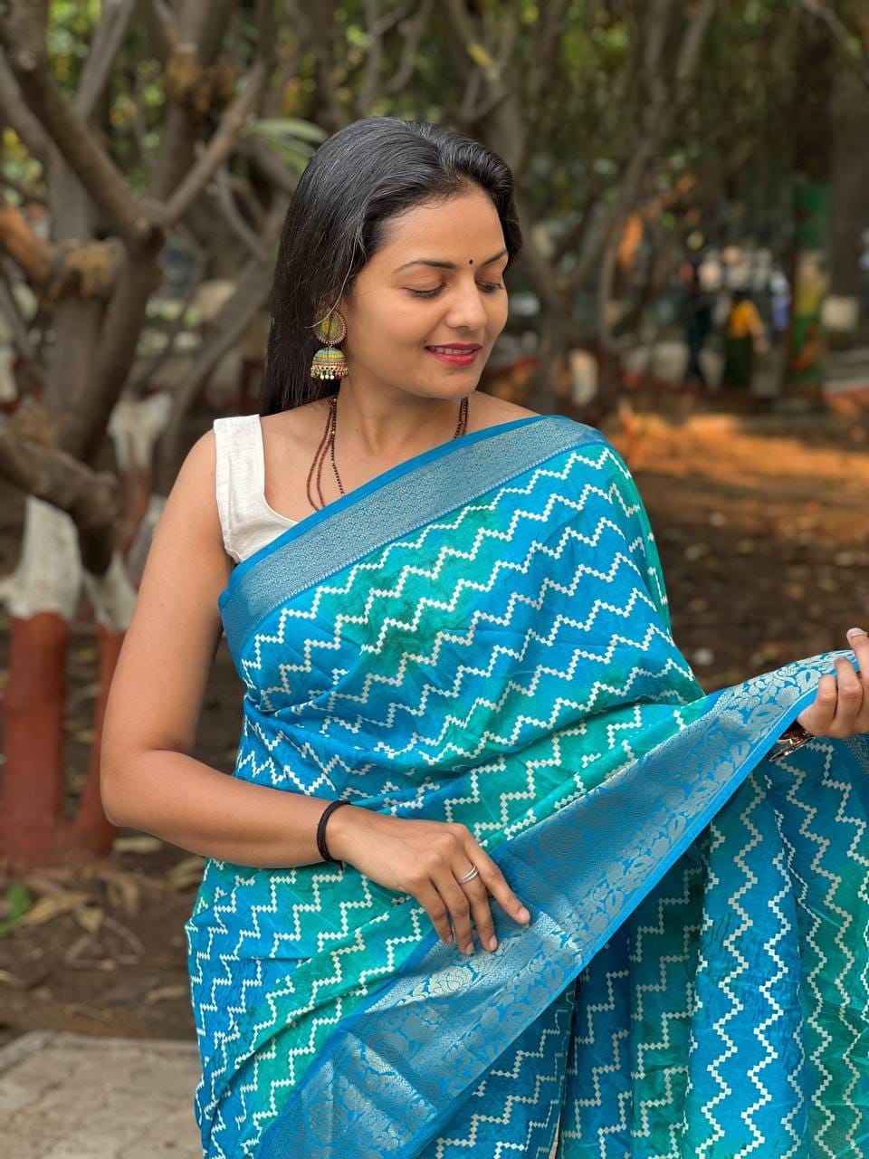 Inspiring Firozi Digital Printed Soft Silk Saree With Hypnotic Blouse  - Shop authentic Indian Women's Fashion by Silk Folks