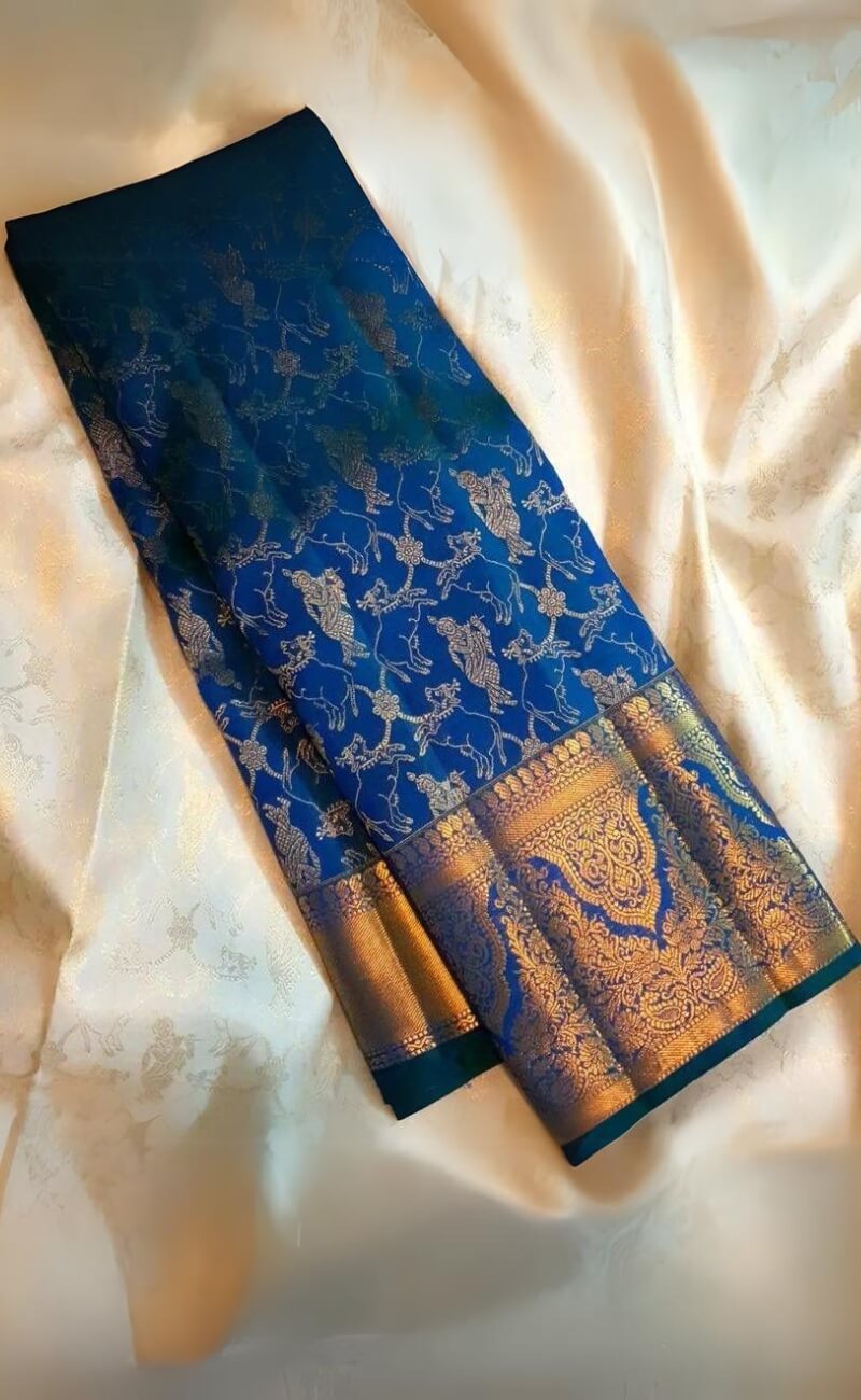 Smart Blue Soft Silk Saree With Beautiful Blouse Piece - Shop authentic Indian Women's Fashion by Silk Folks