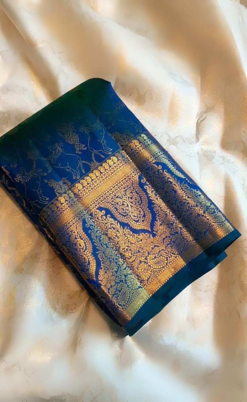 Smart Blue Soft Silk Saree With Beautiful Blouse Piece - Shop authentic Indian Women's Fashion by Silk Folks