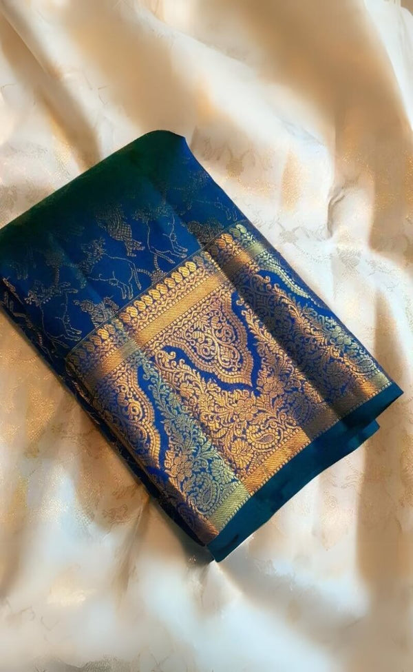 Smart Blue Soft Silk Saree With Beautiful Blouse Piece - Shop authentic Indian Women's Fashion by Silk Folks