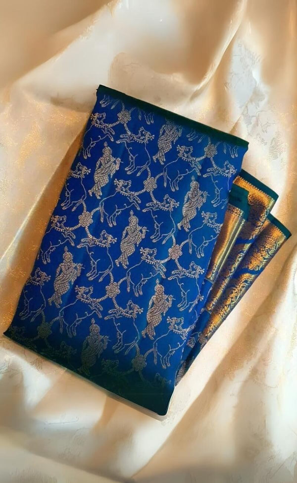 Smart Blue Soft Silk Saree With Beautiful Blouse Piece - Shop authentic Indian Women's Fashion by Silk Folks